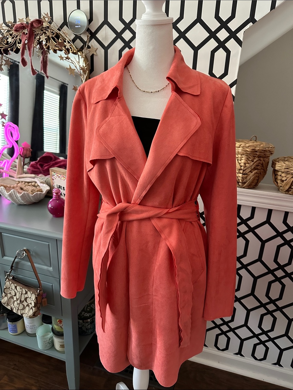 Solitaire Coral Belted Trench Coat